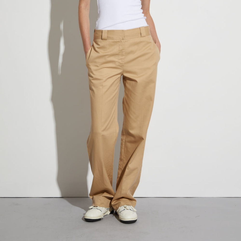 SAINT ART Nessa Mid Rise Tan Casual Trousers Straight Leg Cut Cotton Small S